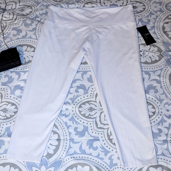 Slim-sation Pants - Slim-sation Tummy control top panel white Capri stretch flat front Plus Pull on